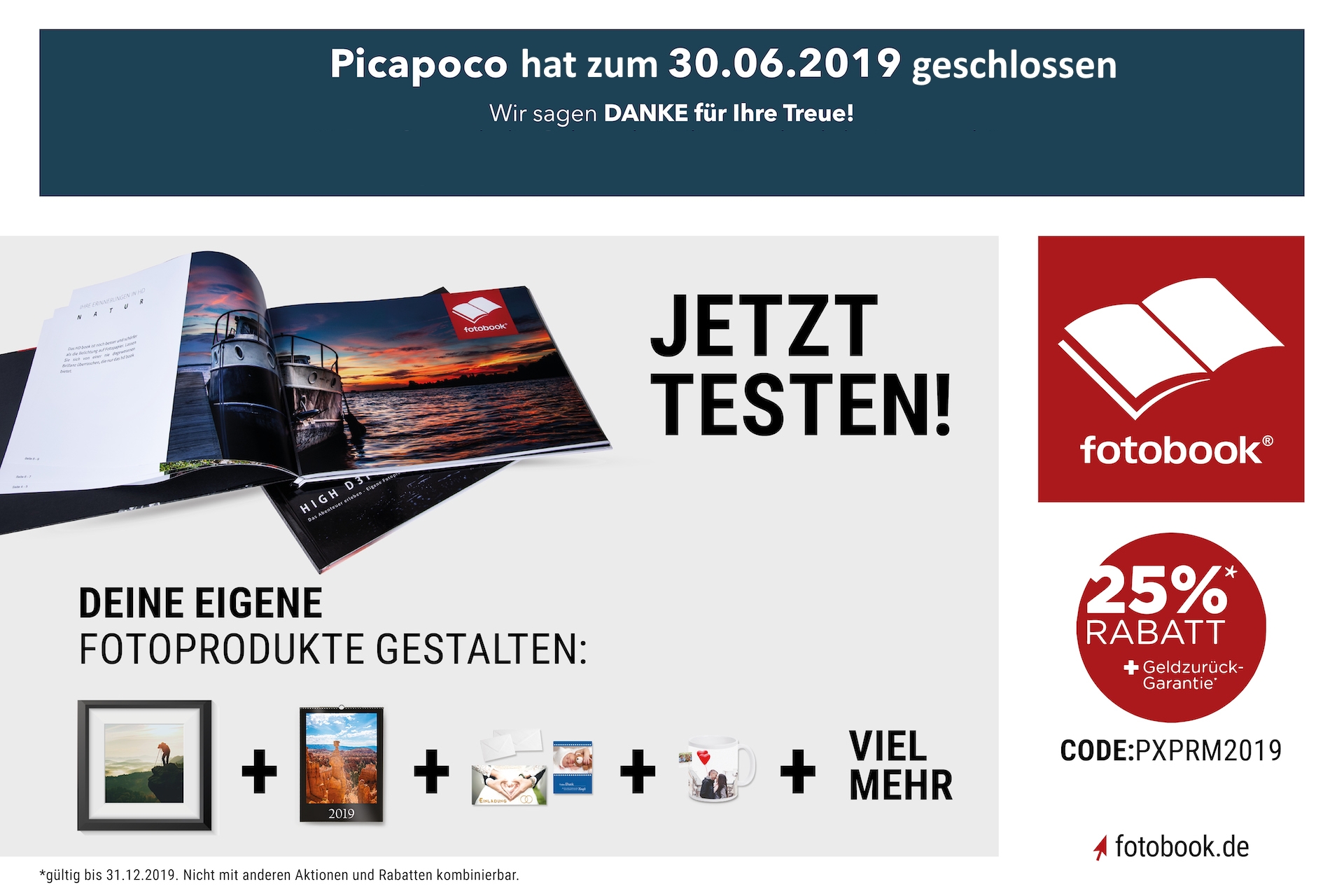 Wir sagen Danke für Ihre Treue. Nutzen sie noch die Gelegenheit Ihre Fotobuchdesigns zu drucken.